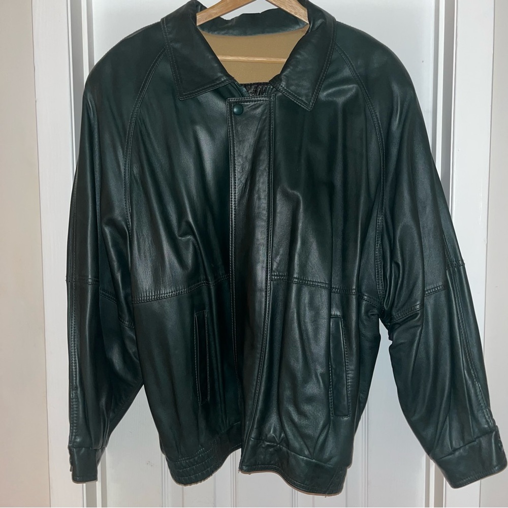 Vintage 90s Clifford Michael Dark Green Leather Coat Men’s Size XL
